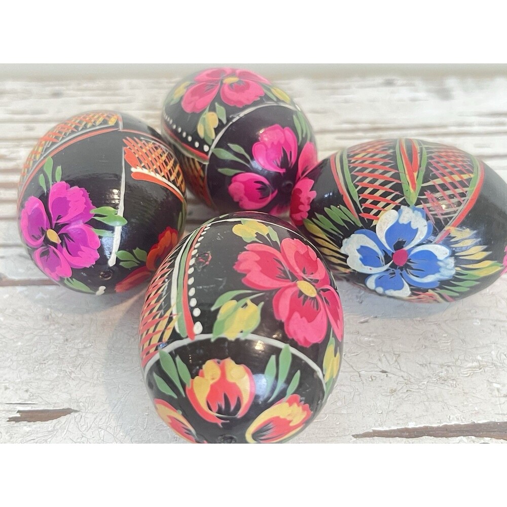 Vintage Ukrainian Hand Painted Wooden Easter Eggs Hutsul Folk Art / Home Decor